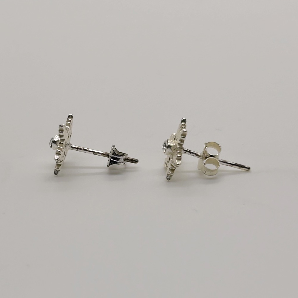 Silver Snowflake Stud Earrings - Picture 5 of 12